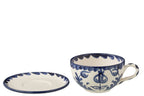 J-Line kopje + schoteltje Granada - keramiek - wit/blauw