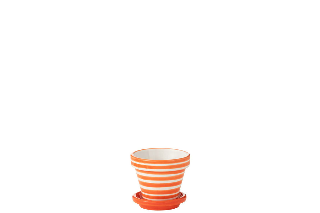 J-Line bloempot Granada Stripes - keramiek - oranje - XS - Ø 17 cm