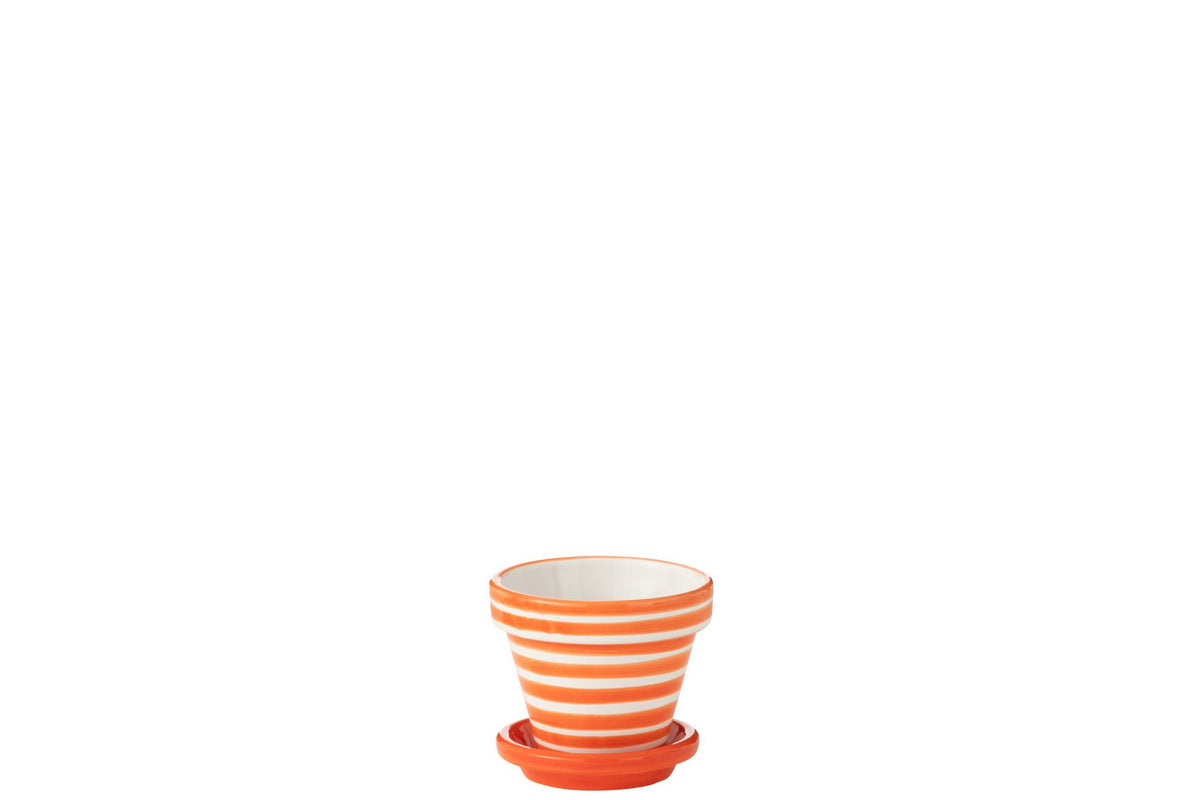 J-Line bloempot Granada Stripes - keramiek - oranje - XS - Ø 17 cm