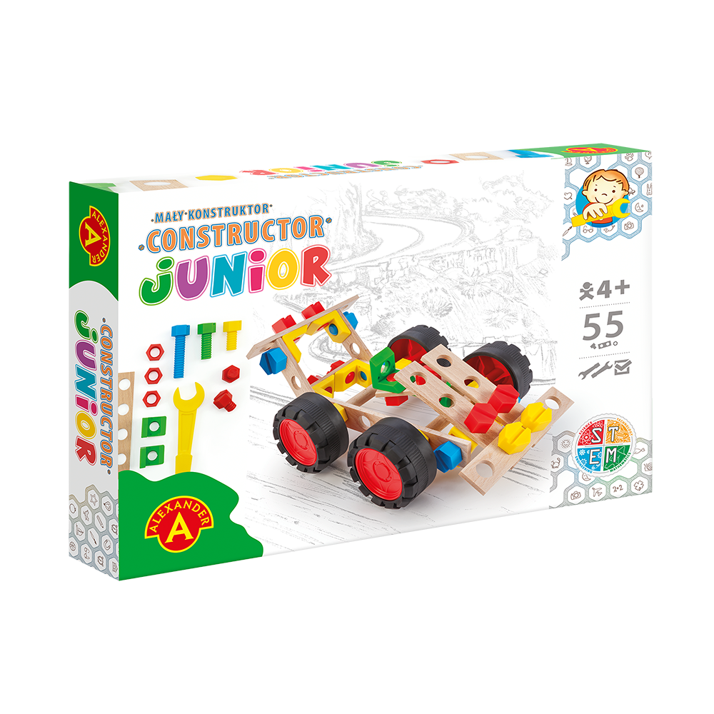 Constructieset Constructor Junior Raceauto van hout- 55 onderdelen