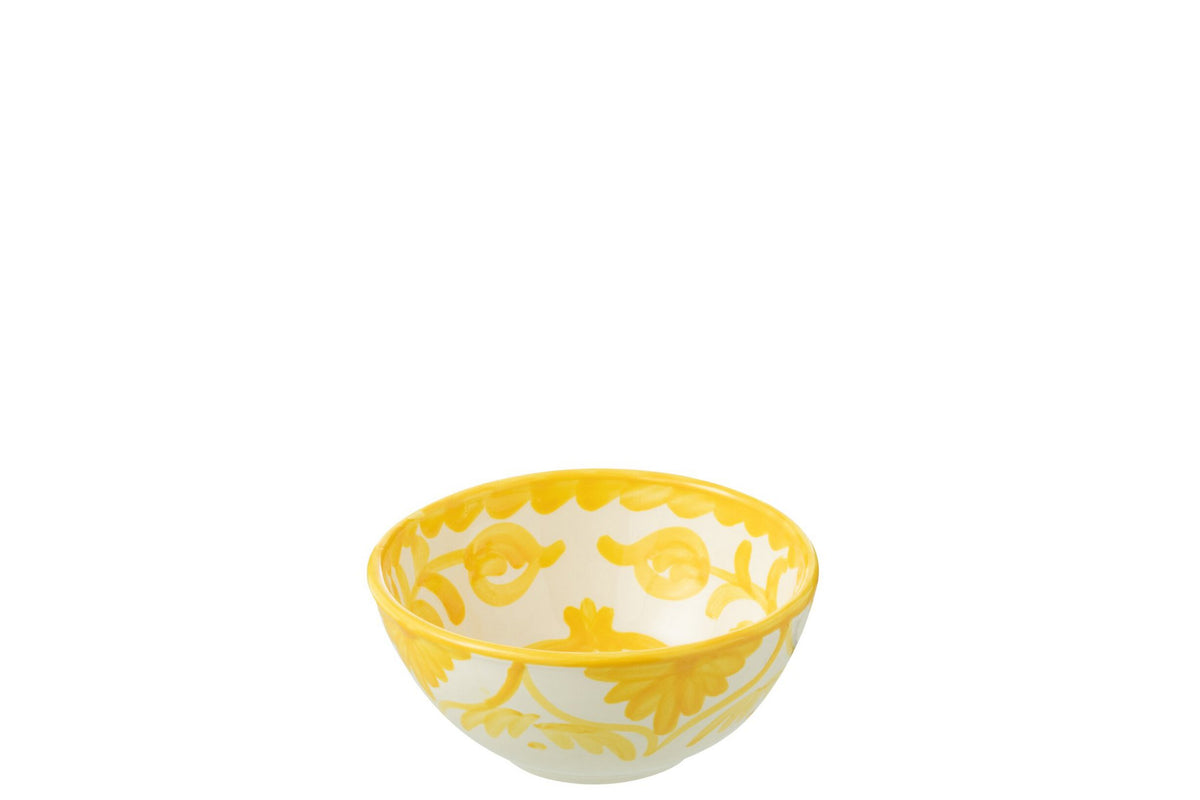 J-Line kom Granada High - keramiek - wit/geel - small - Ø 14 cm