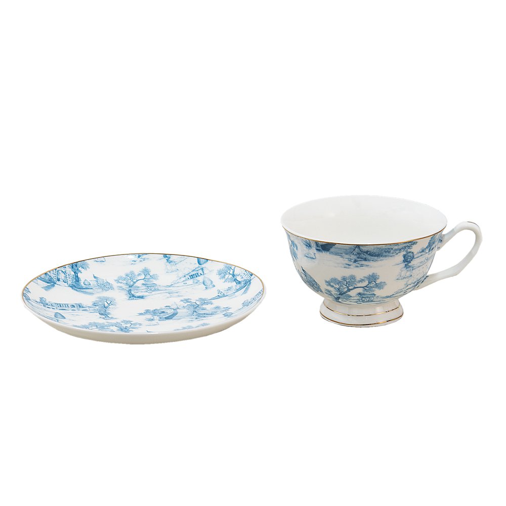 Kop en Schotel 250 ml Blauw Wit Porselein Servies