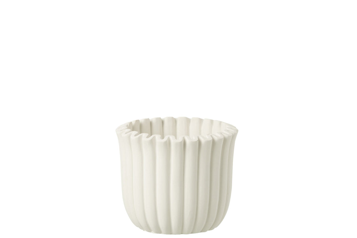J-Line bloempot Geribbeld - cement - wit - medium