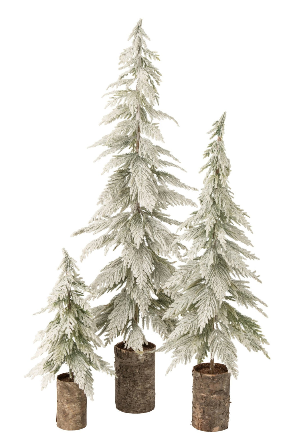 J-Line besneeuwde kerstboom op houten voet - PE - wit/naturel - L