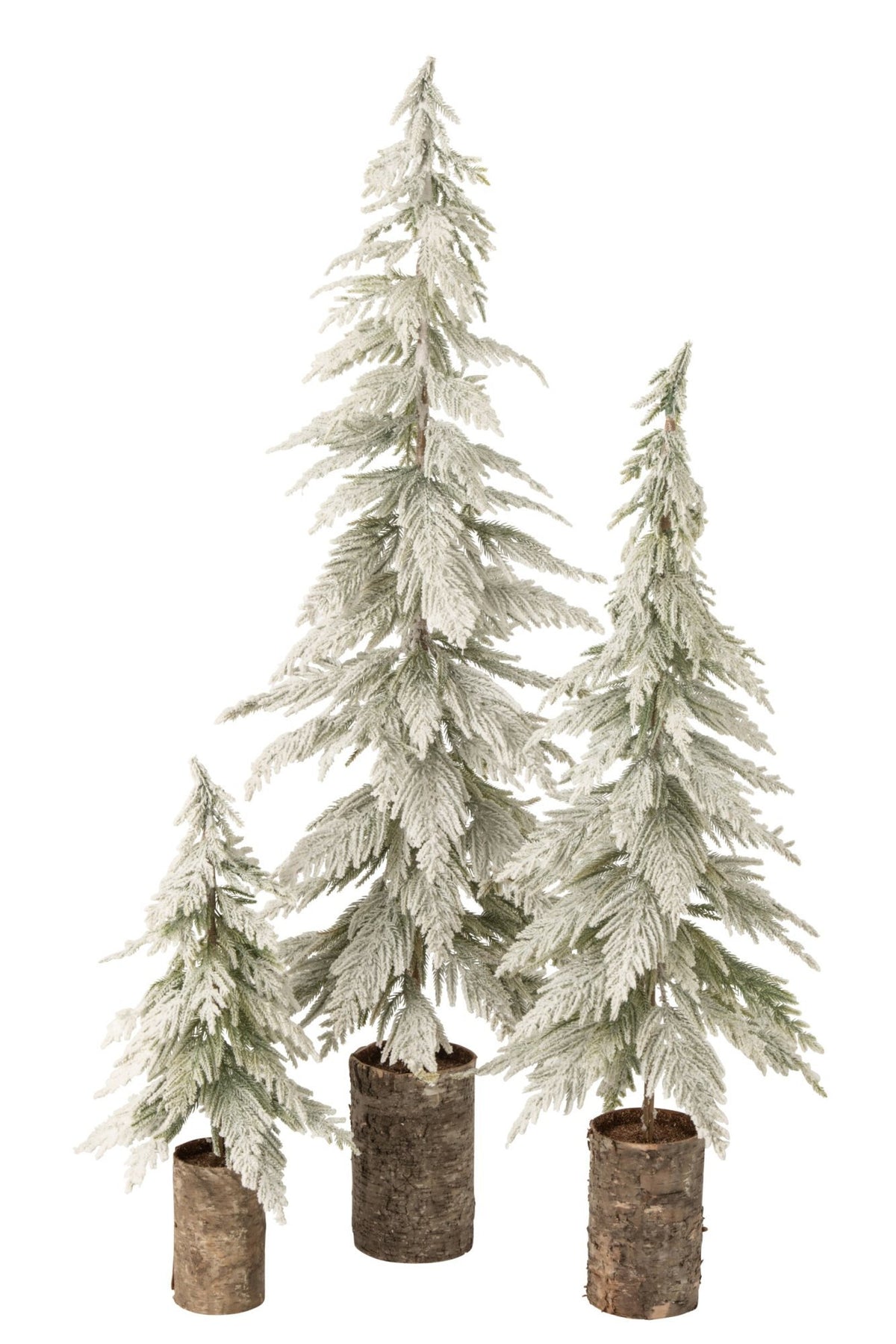 J-Line besneeuwde kerstboom op houten voet - PE - wit/naturel - L