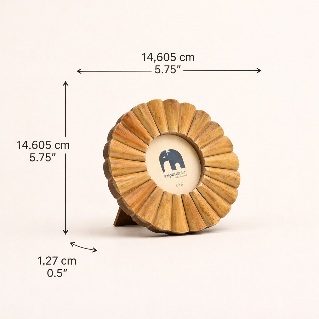Zonnebloem ronde fotolijst - bruin - decoratief ontwerp