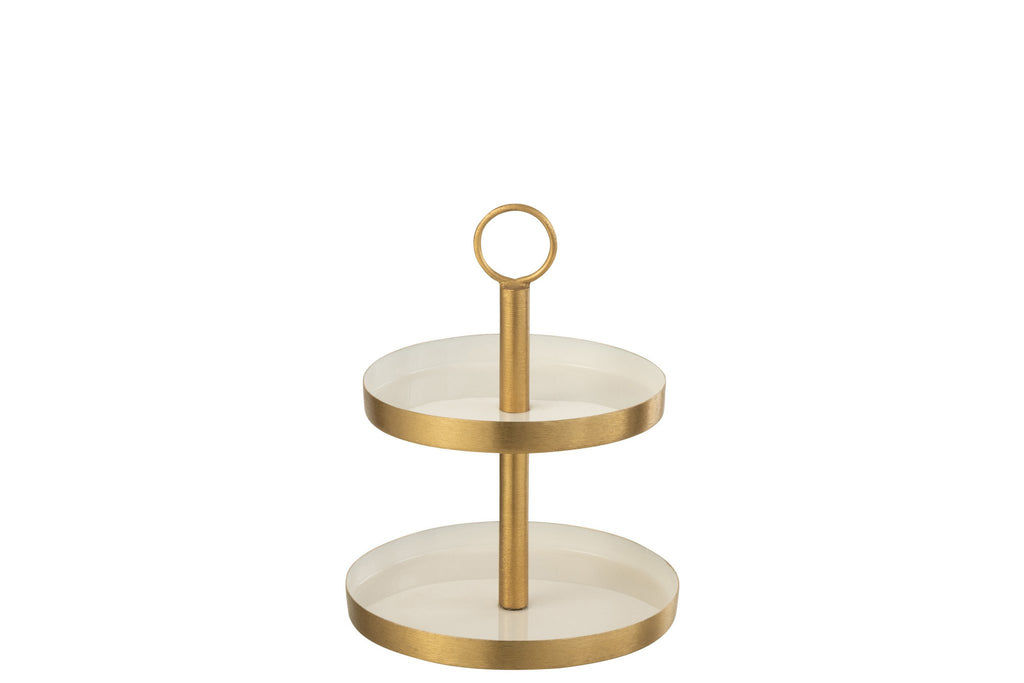 J-Line 2 Niveaus Cake plateau - taartplateau - metaal - wit/ goud