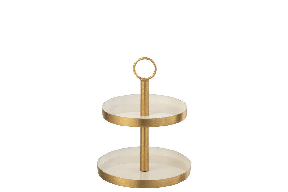 J-Line 2 Niveaus Cake plateau - taartplateau - metaal - wit/ goud