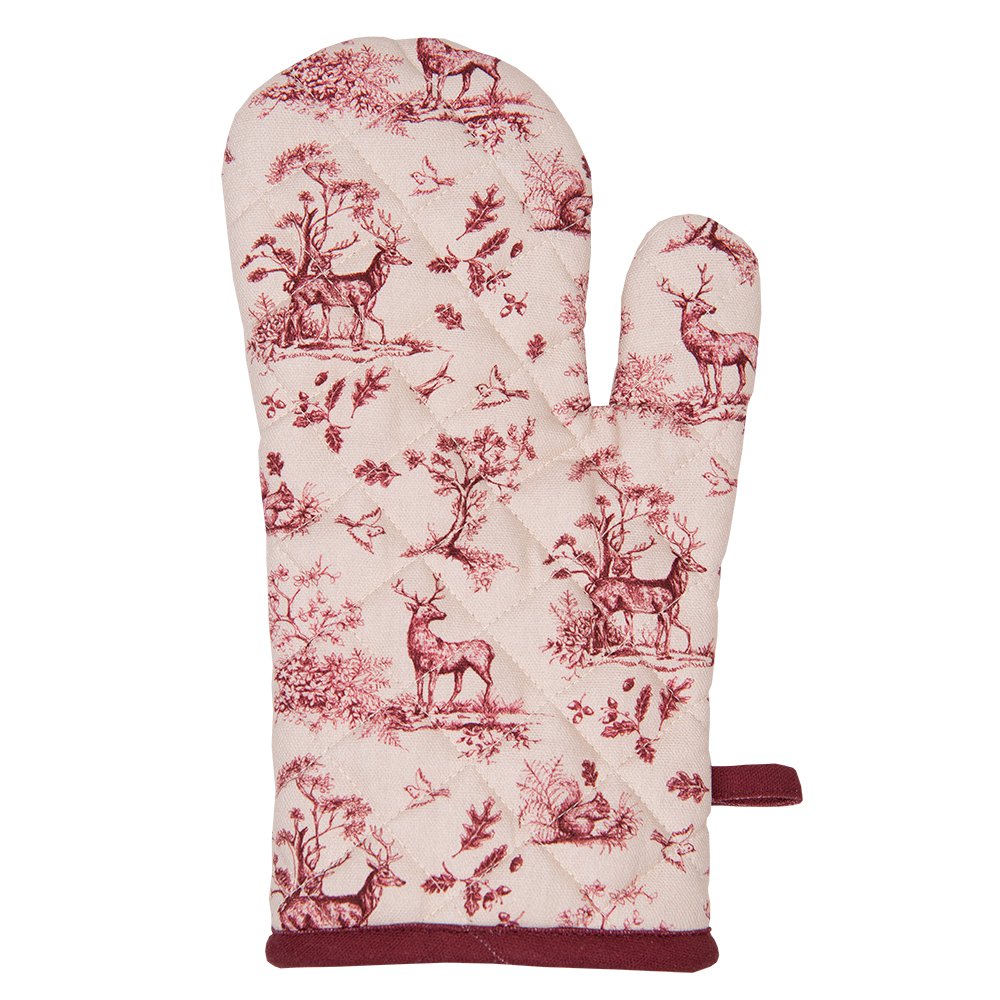 Ovenwant 18x30 cm Wit Roze Katoen Rendier Ovenhandschoen