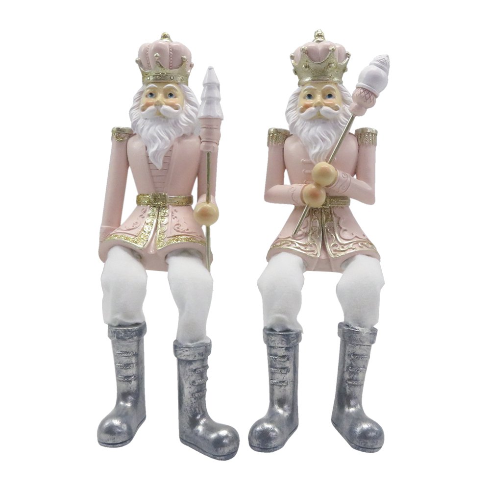 Beeld Notenkraker 6x6x12/21 cm Roze Wit Kunststof Kerstdecoratie