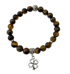 Dames armband Tijgeroog 8 mm met klaver bedel