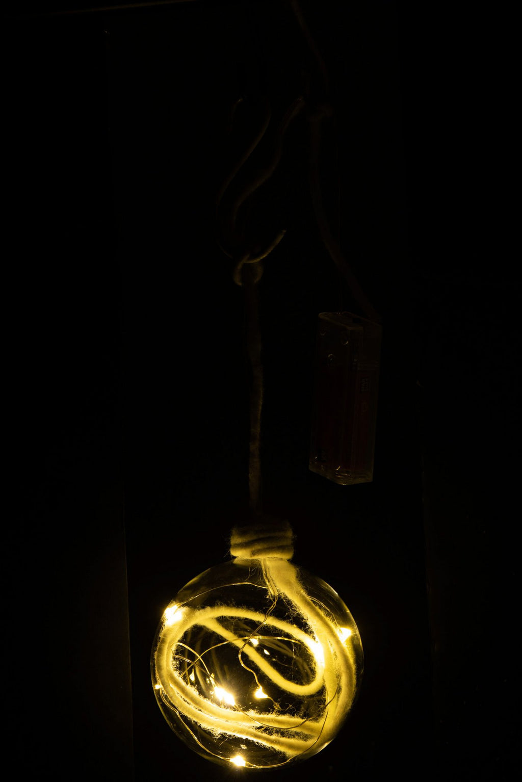 J-Line kerstbal - glas - klaar wit - medium - LED lichtjes