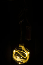 J-Line kerstbal - glas - klaar wit - medium - LED lichtjes