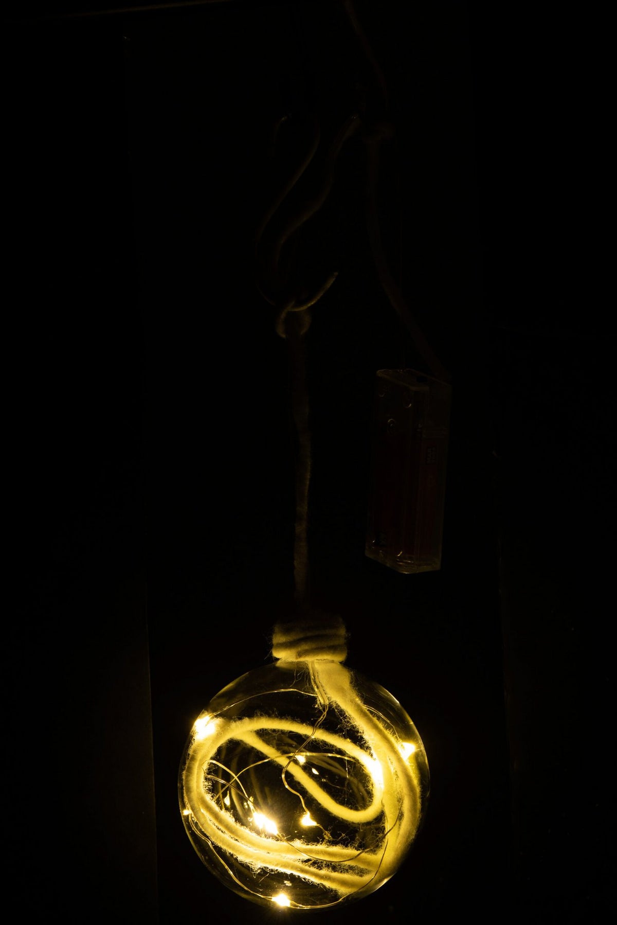 J-Line kerstbal - glas - klaar wit - medium - LED lichtjes