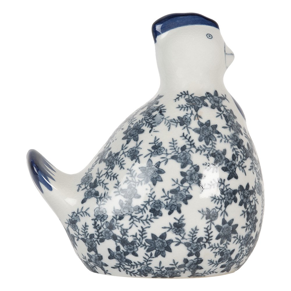 Decoratie Beeld Kip 18x12x21 cm Wit Blauw Keramiek