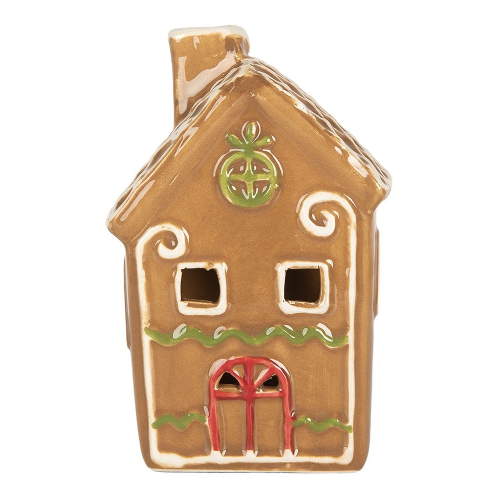 Gingerbread house met LED 8x8x12 cm Bruin Keramiek