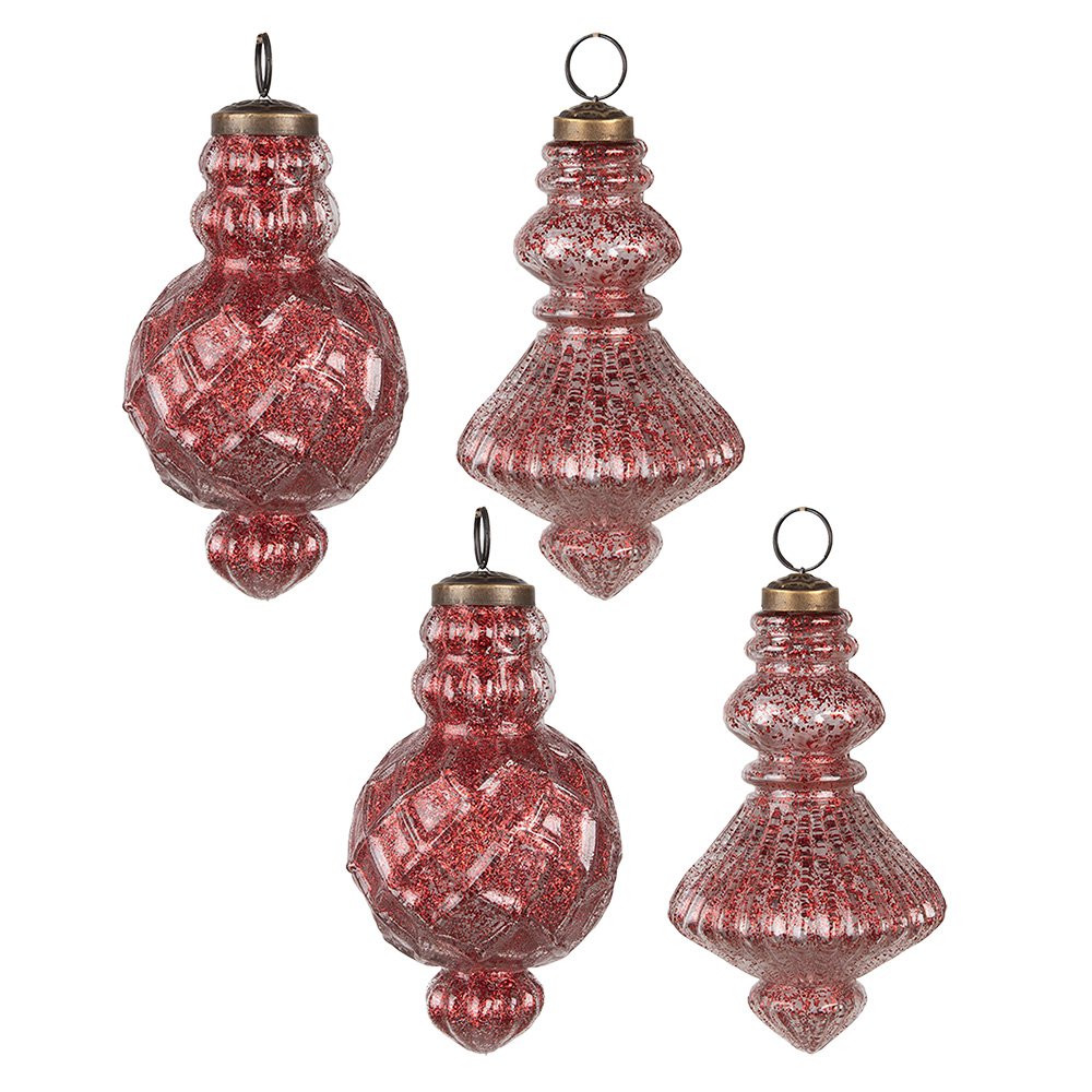 Kerstbal Set van 4 Ø 8x15 cm Rood Glas Kerstboomversiering
