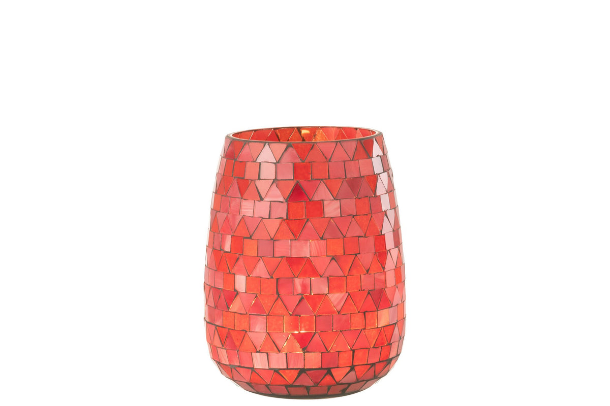 J-Line Windlicht Mozaiek Driehoek Glas Rood/Roze Medium