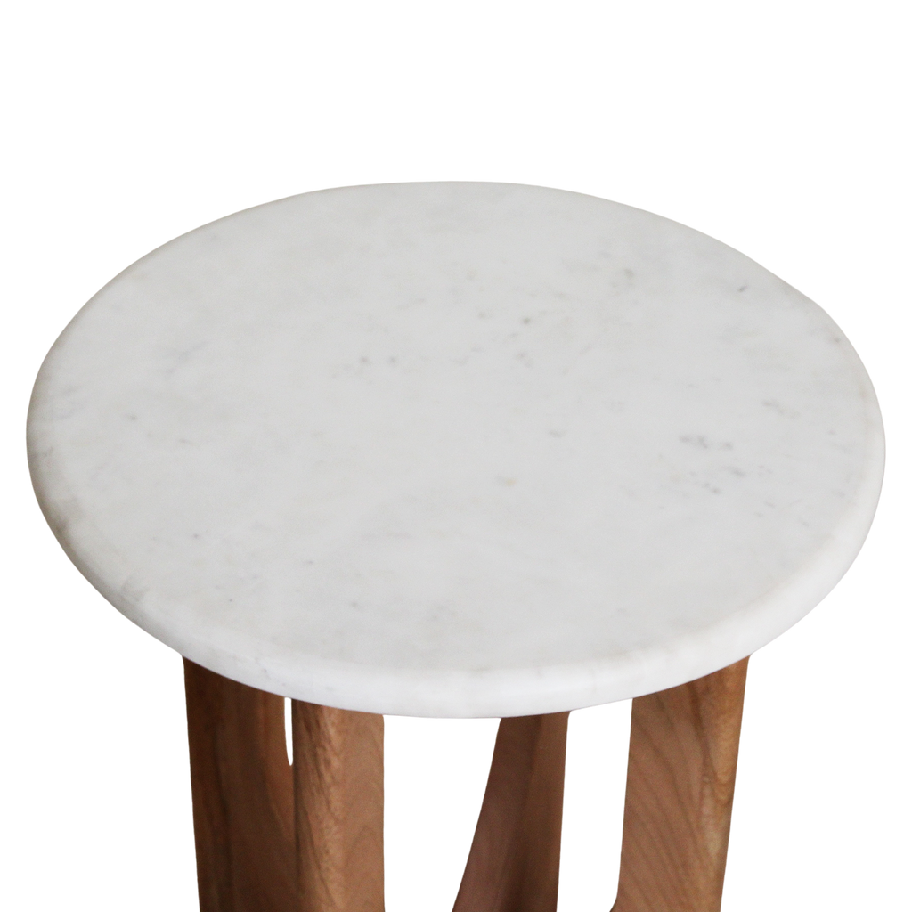 Kuching bijzettafel marmer wit - 30x30x50 cm