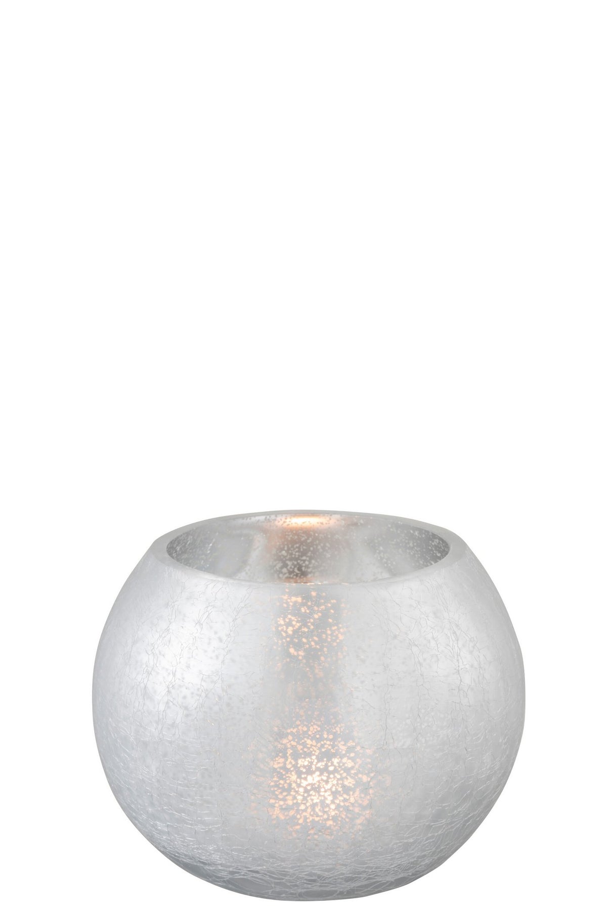 J-Line windlicht Bol Craquelé - glas - zilver - medium