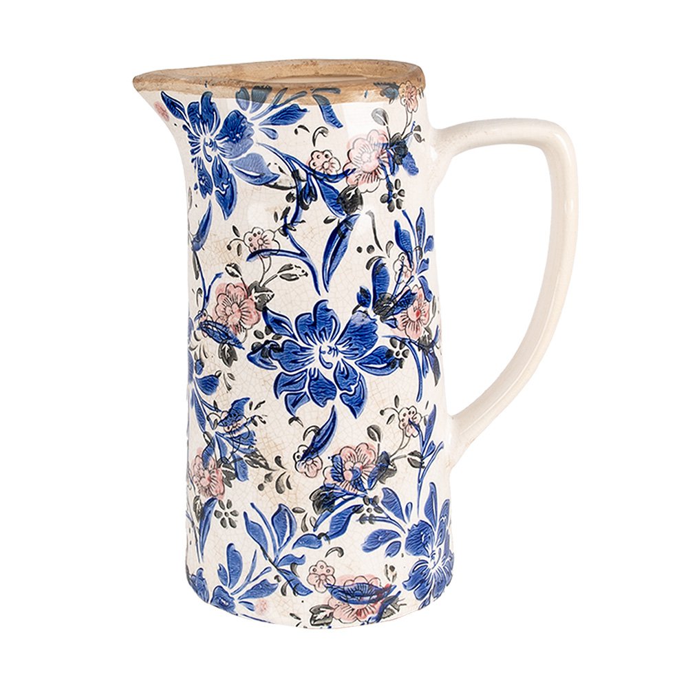Decoratie Kan 21x14x26 cm Beige Blauw Keramiek Bloemen Schenkkan