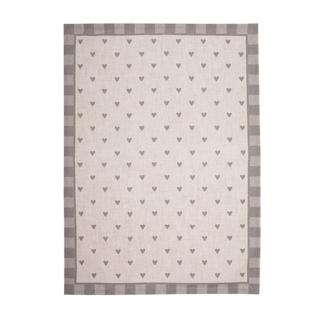 Theedoek 50x70 cm Beige Grijs Katoen Hartjes