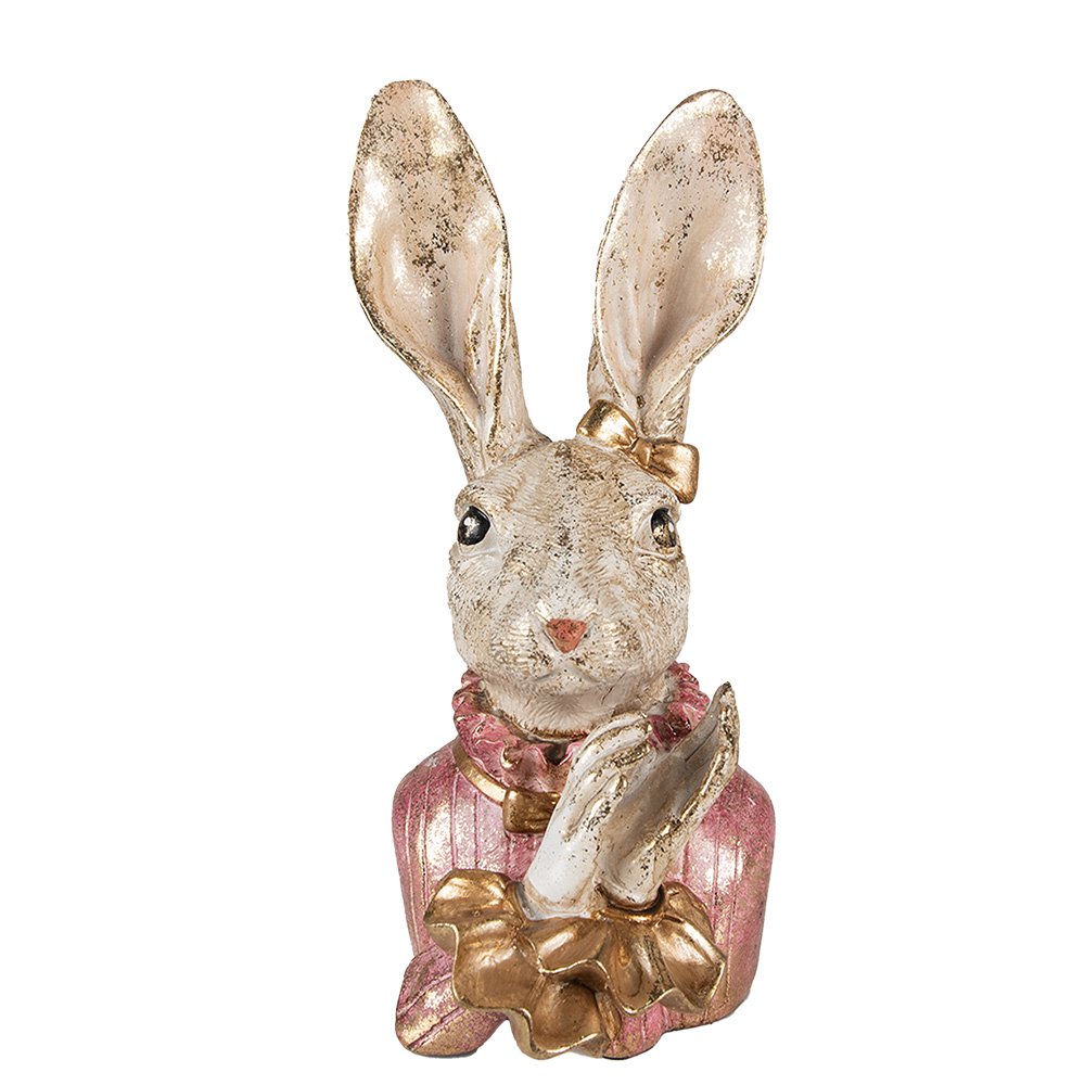 Beeld Konijn 11x12x24 cm Beige Roze Polyresin