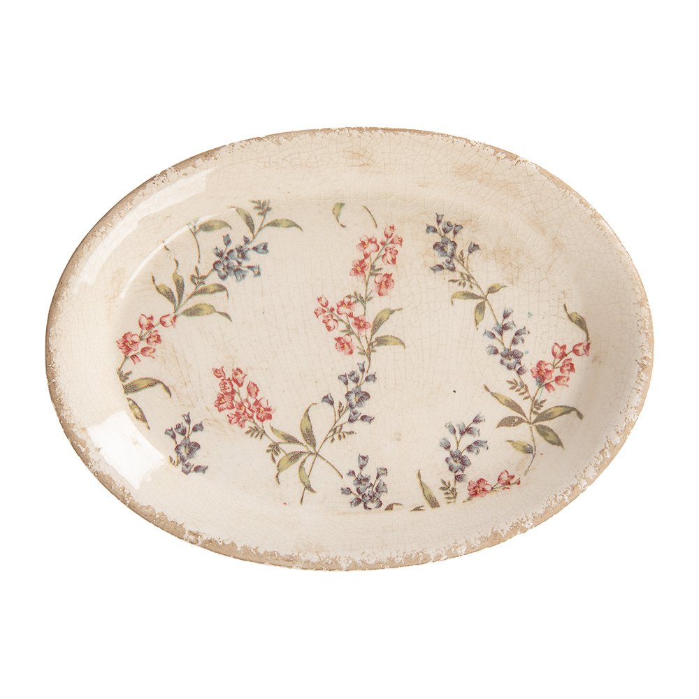 Onderbord 25x18x3 cm Beige Roze Keramiek Bloemen