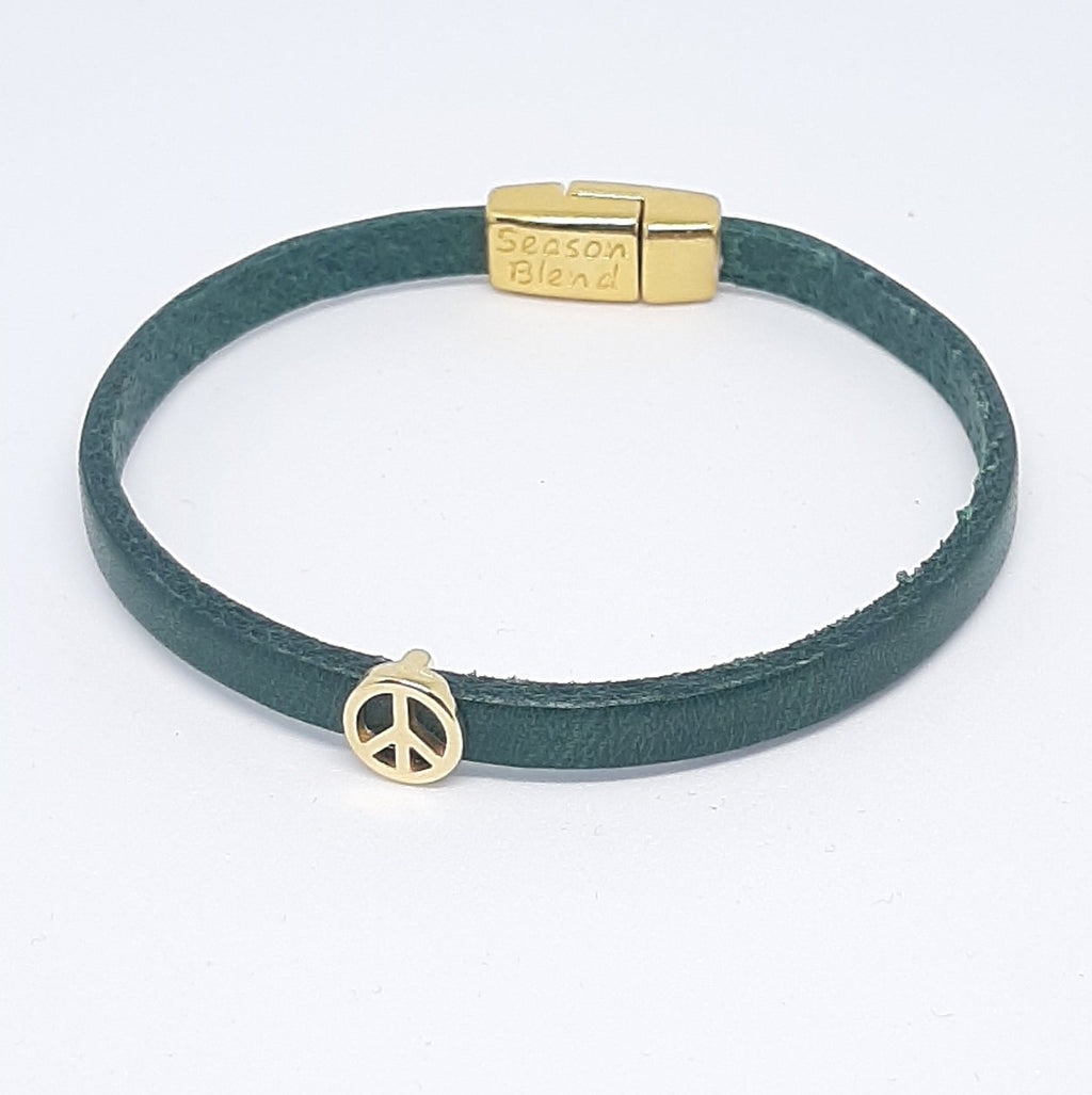 Semplice leren armband peace 24K verguld