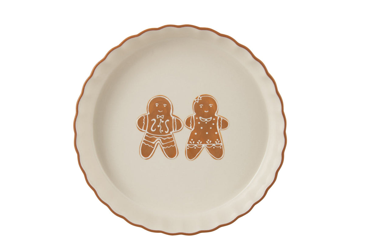 J-Line taartplateau Cookie Dolomiet - keramiek - bruin/wit