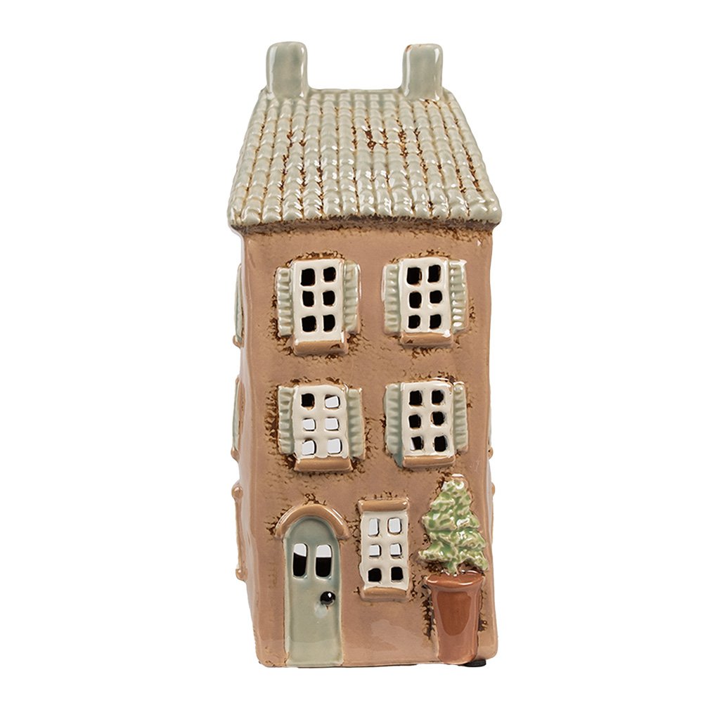 Waxinelichthouder Huis 12x9x28 cm Bruin Beige Keramiek Theelichthouder