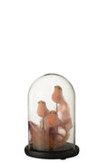 J-Line decoratie Stolp 3 Vogels + Pluimen - glas - roze/bordeaux