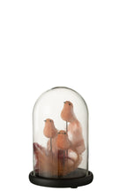 J-Line decoratie Stolp 3 Vogels + Pluimen - glas - roze/bordeaux