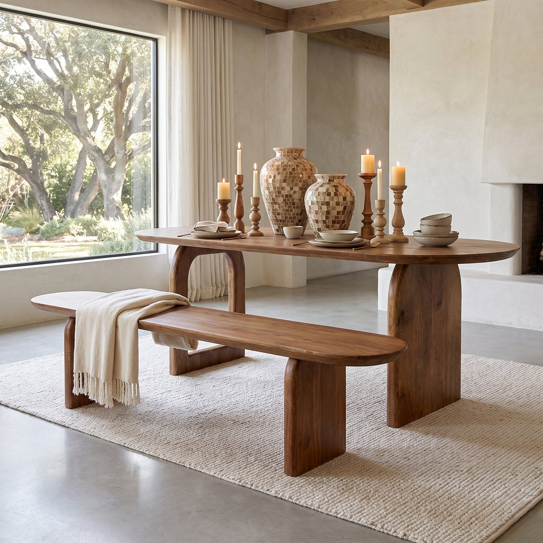 Bullnose mangohouten eetkamerbank bruin
