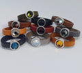 Leren ringen ringen 5mm antiek zilver met glaskristal (10x)