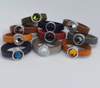 Leren ringen ringen 5mm antiek zilver met glaskristal (10x)