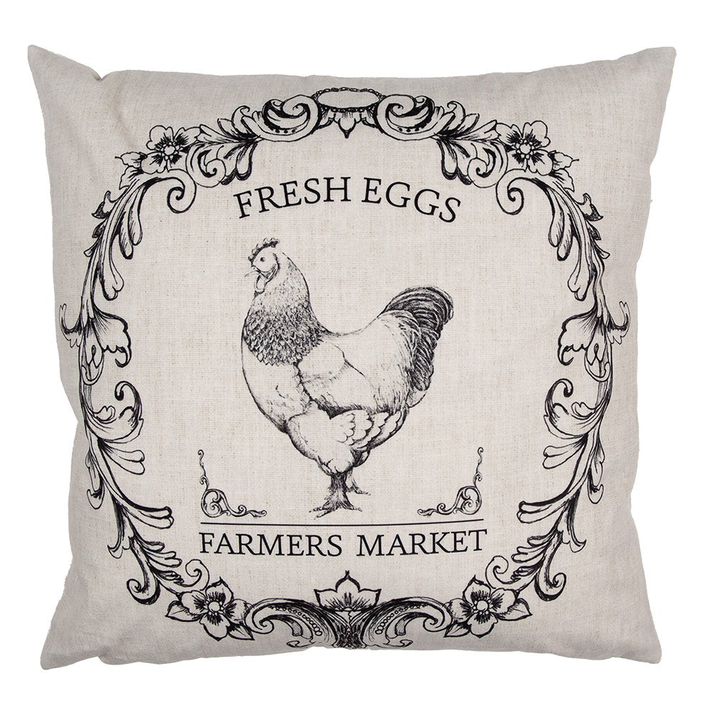 Kussenhoes 45x45 cm Beige Zwart Polyester Haan Sierkussenhoes
