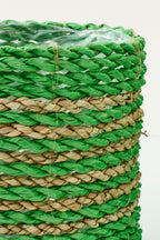 J-Line bloempot Gestreept - zeegras - naturel/groen - set van 3