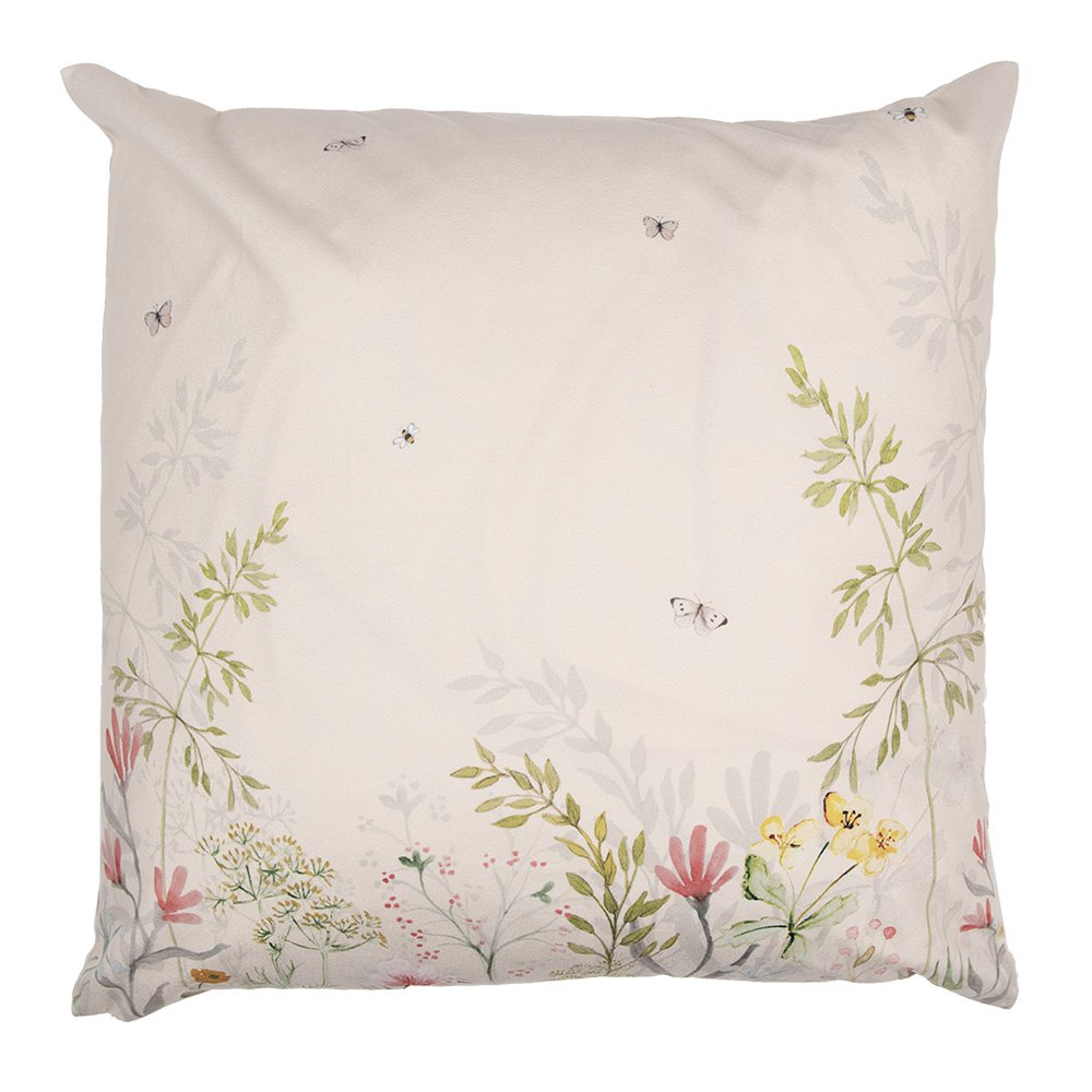 Kussenhoes 45x45 cm Beige Groen Polyester Bloemen Sierkussenhoes
