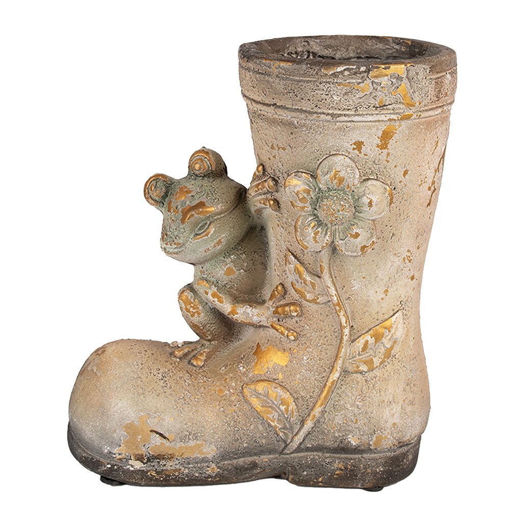 Bloempot Laars 30 cm Bruin Magnesium (MGO) Kikker Decoratie Beeld