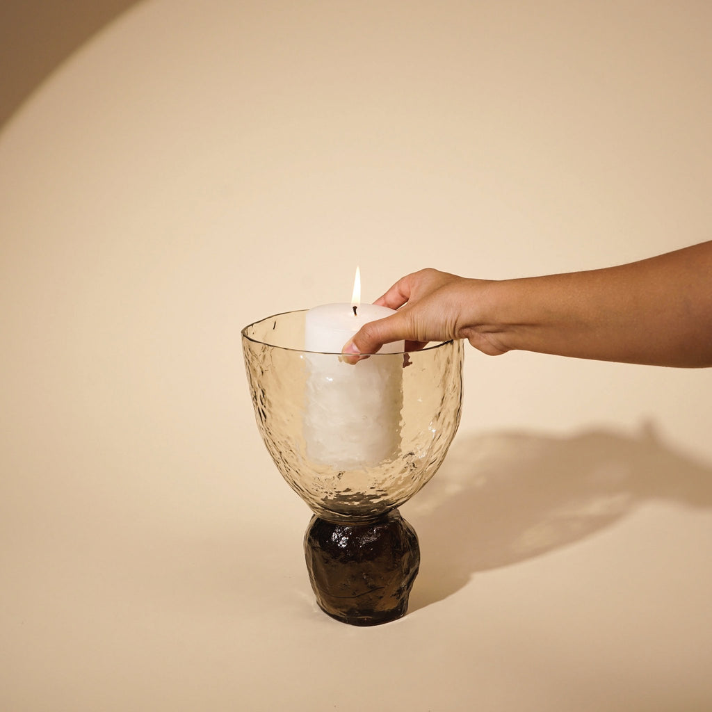 Pijlerkaarsenhouder van getextureerd glas - Omkeerbaar, tweekleurig