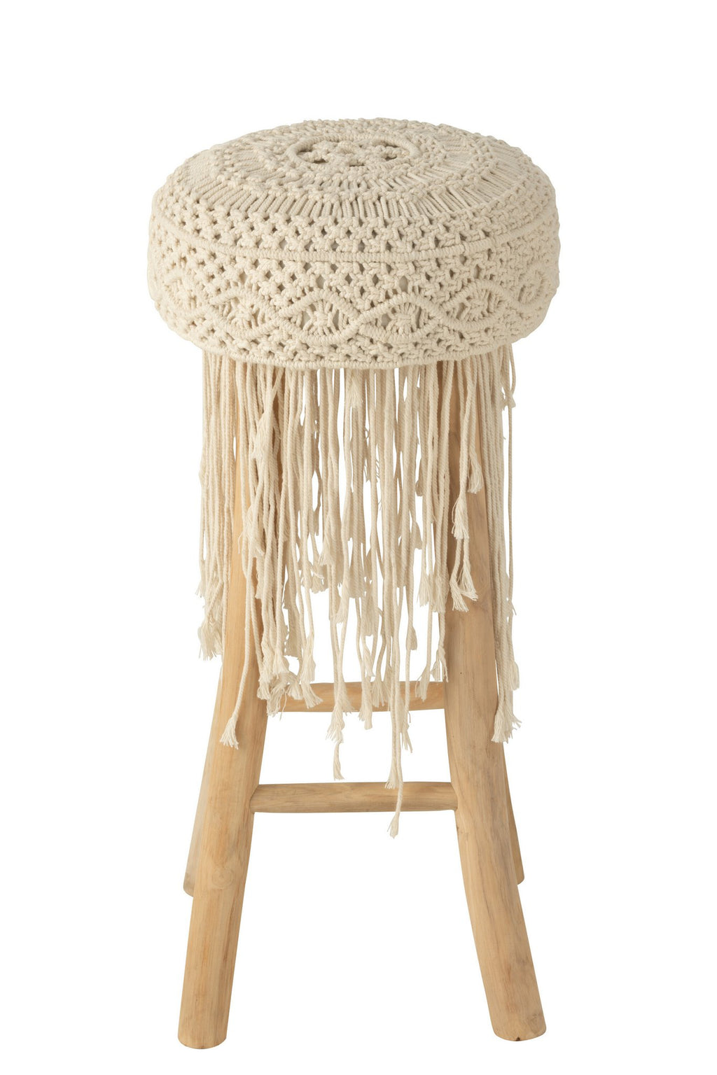 J-Line Barstoel Franjes Hout/Macrame Wit