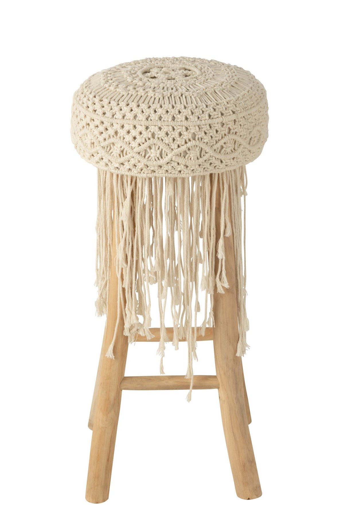 J-Line Barstoel Franjes Hout/Macrame Wit