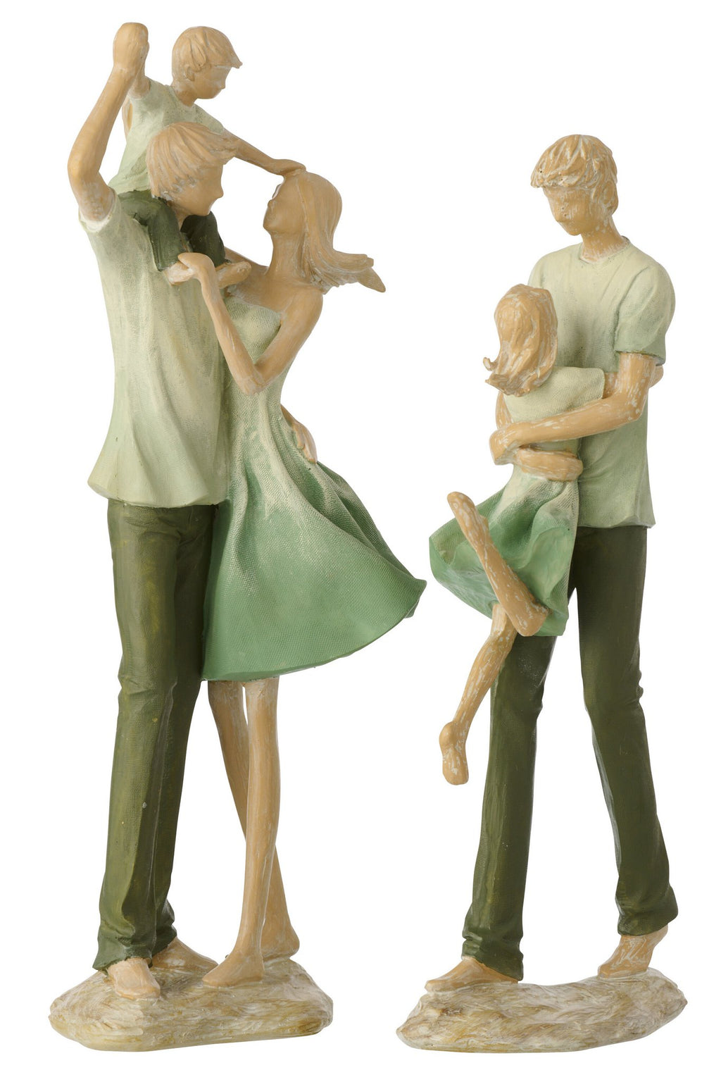 J-Line decoratie Familie 1 Kind - polyresin - groen/ecru