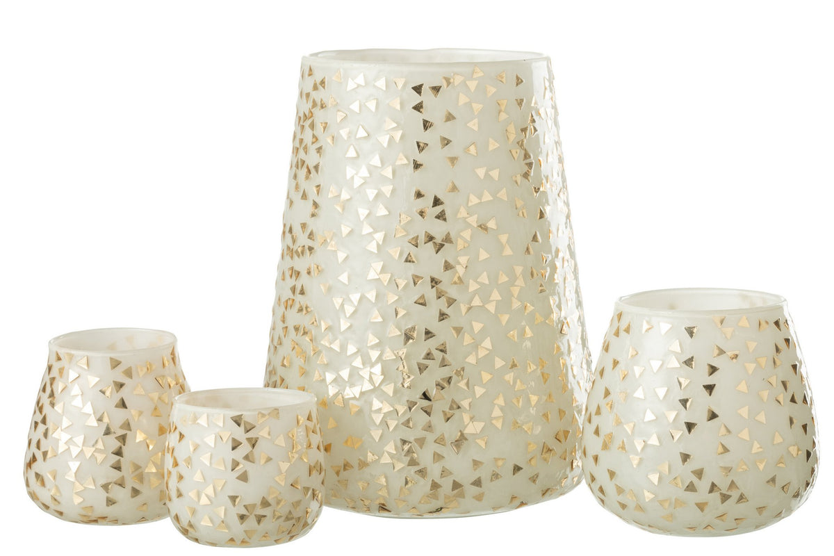 J-Line windlicht Driehoek - glas - wit/goud - extra large
