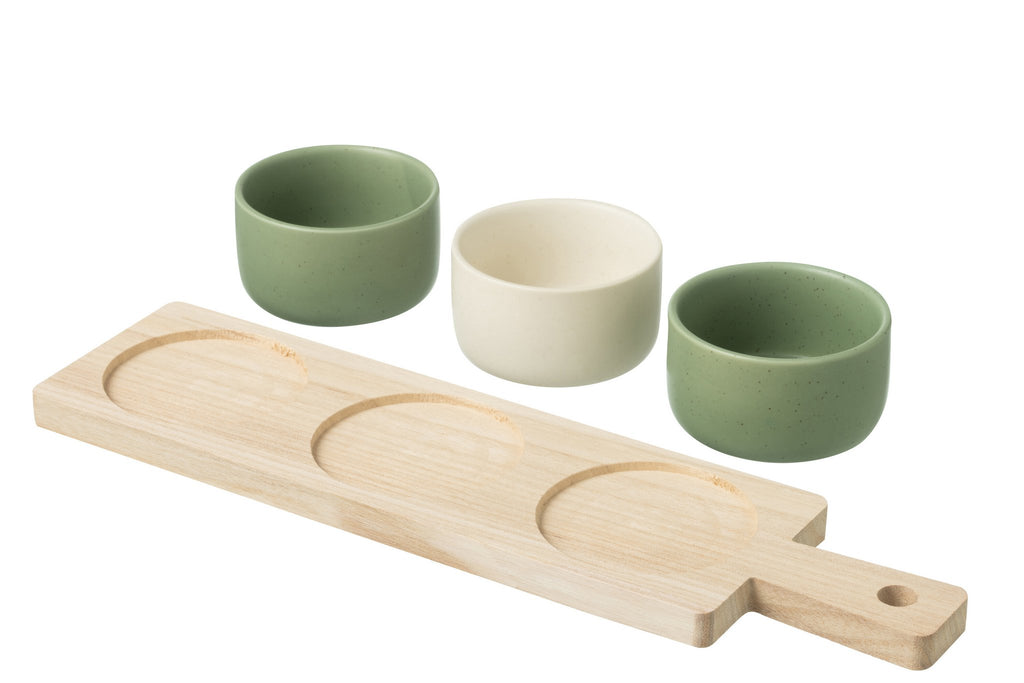 J-Line Tapasservies 3 Sets + Houten Schaal In Doos Groen/Wit