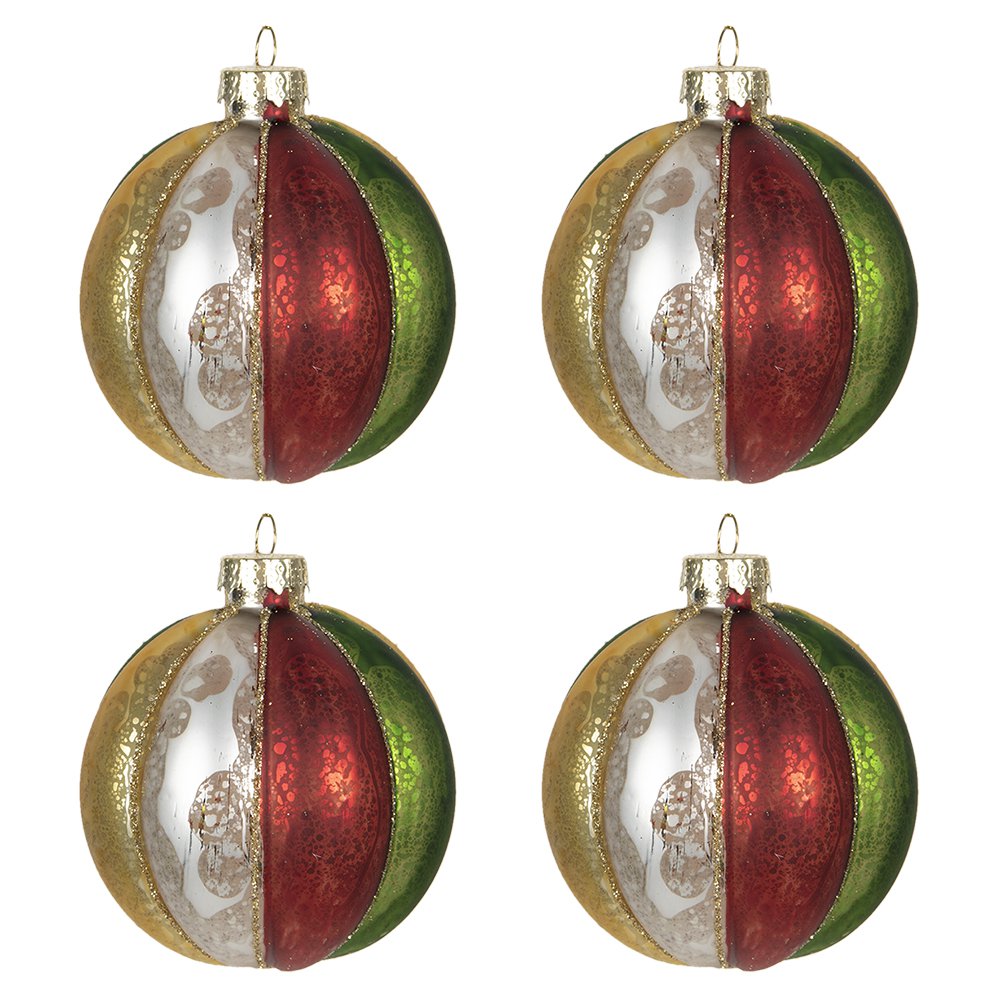 Kerstbal Set van 4 Ø 8 cm Rood Groen Glas Kerstboomversiering