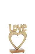 J-Line decoratie Love Hart Op Voet - aluminium/hout - goud - large
