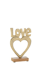 J-Line decoratie Love Hart Op Voet - aluminium/hout - goud - large