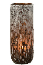 J-Line vaas/kandelaar Petra - glas - bruin/wit - large - 14 cm hoog- LC